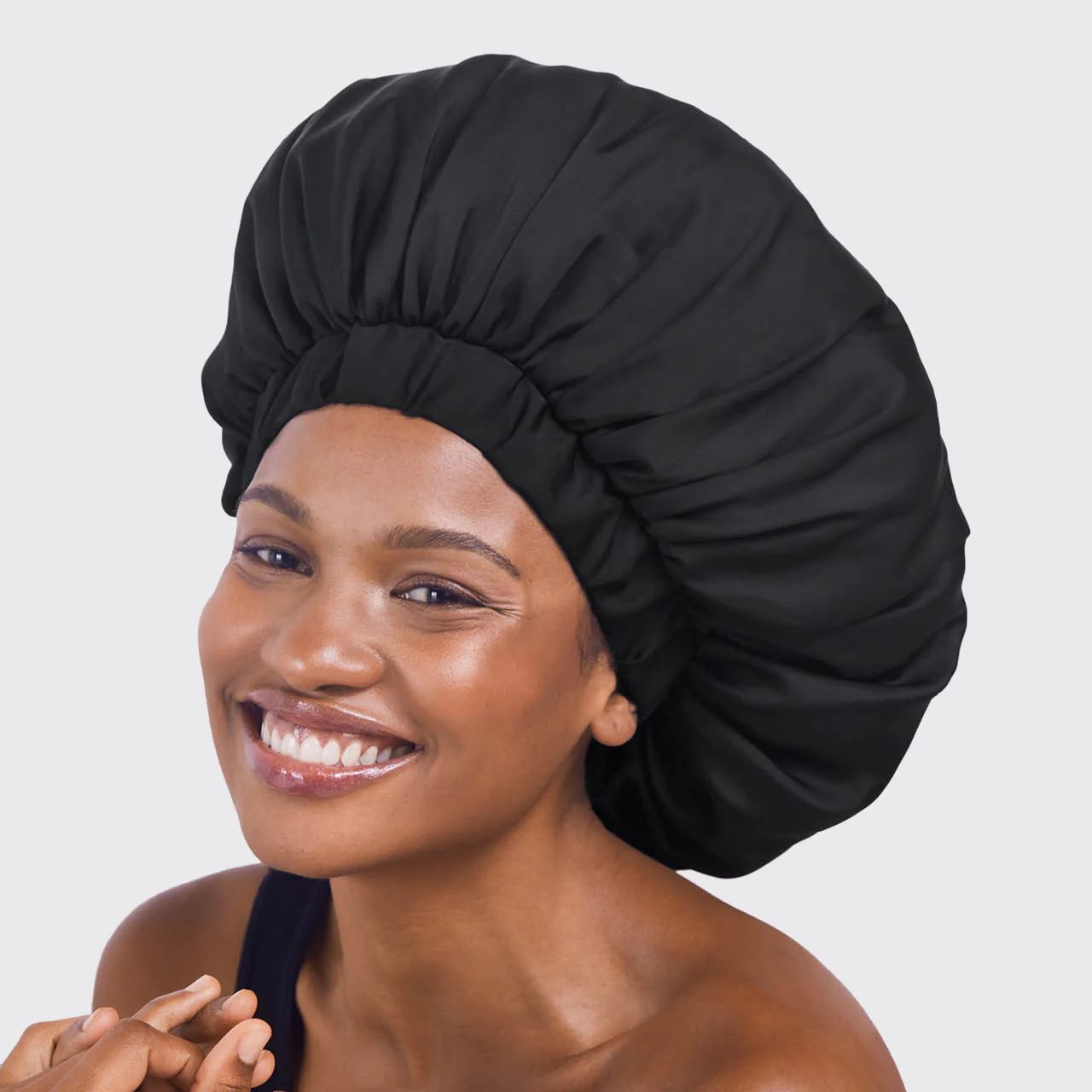 Satin Sleep XL Adjustable Bonnet - Black | Kitsch