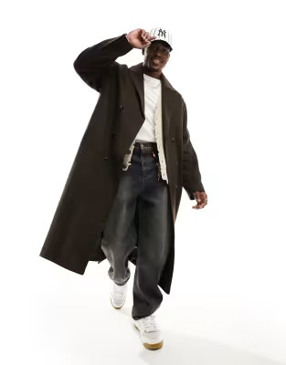 ASOS DESIGN oversized wool mix overcoat in brown | ASOS (Global)
