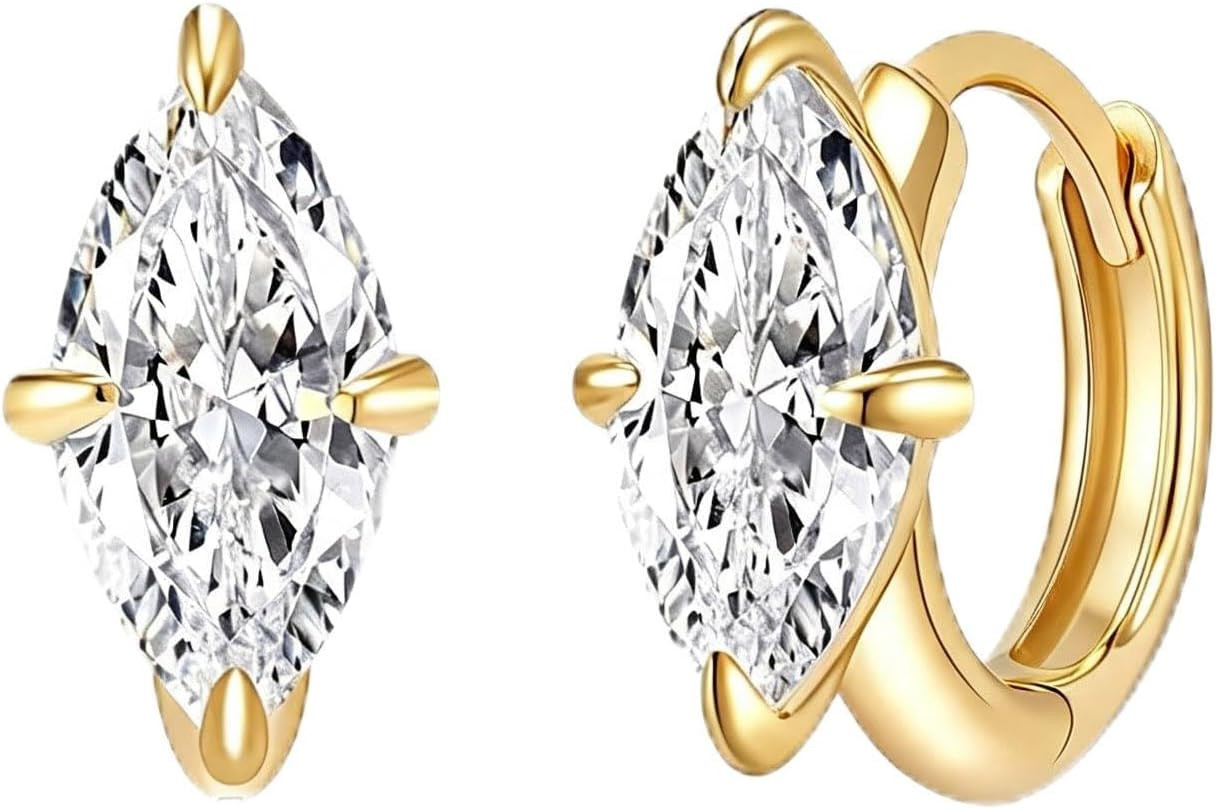 14K Gold Plated Brass Pear-Shaped CZ Huggie Earrings for Women, Teardrop Cubic Zirconia Dainty Small Hoops for Everyday Wear | Amazon (US)