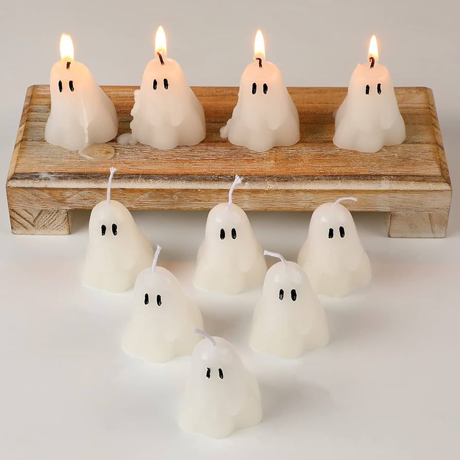 10 Pieces Halloween Ghost Candles Burning Candles Soy Wax White Halloween Decor Candles for Hallo... | Amazon (US)