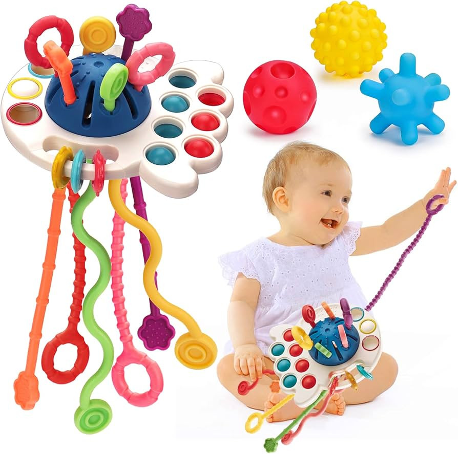 Montessori Pull String Toys for Babies 0-6 6-12 Months Baby Sensory Toys Balls Toddler Travel Inf... | Amazon (US)