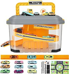 Amazon.com: Toy Car Track Storage Playset - Toddler Toys for Ages 2-4, Car Track Set Including 12... | Amazon (US)