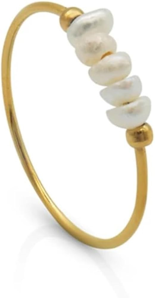 Dainty Minimalistic Freshwater Pearl Ring 316L Stainless Steel PVD Gold Plated | Amazon (US)