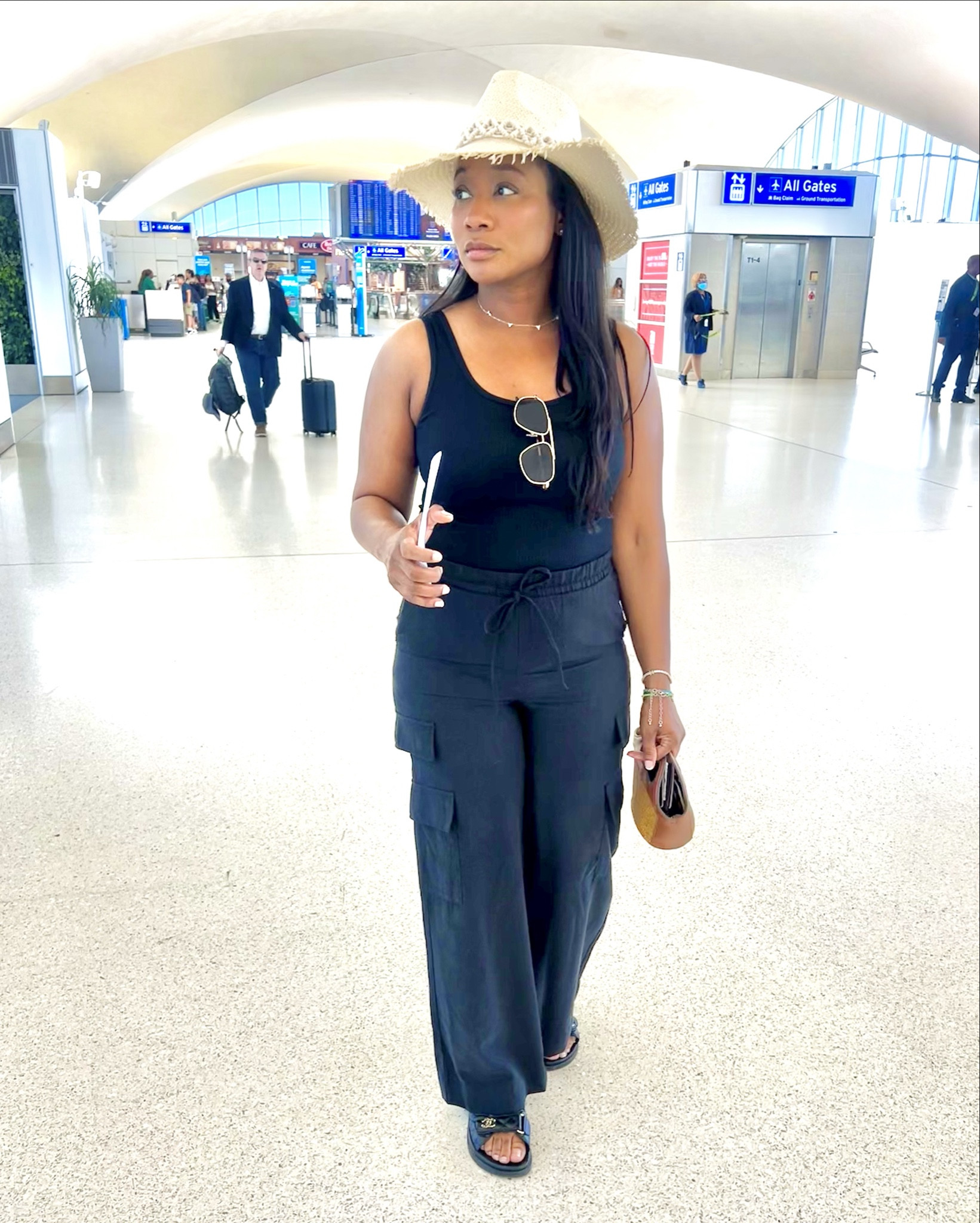 

#essentials #outfitbasics #everydaystyle #everydaylook #cargopants #avaiators #hat #cowboyhat #tanks #tees #dadsandals #sandals #summeroutfit #flatsandals #airportstyle #travelstyle #traveloutfit #targetpants
#AllBlackEverything #TravelStyle #FashionOnPoint #CargoChic #CowboyHatStyle #AirportFashion #MonochromeMagic #OOTD #TravelInStyle #StreetStyle #BlackOutfit #EdgyFashion #CasualChic #Fashionista #StyleInspo

#LTKSummerSales #LTKOver40 #LTKTravel