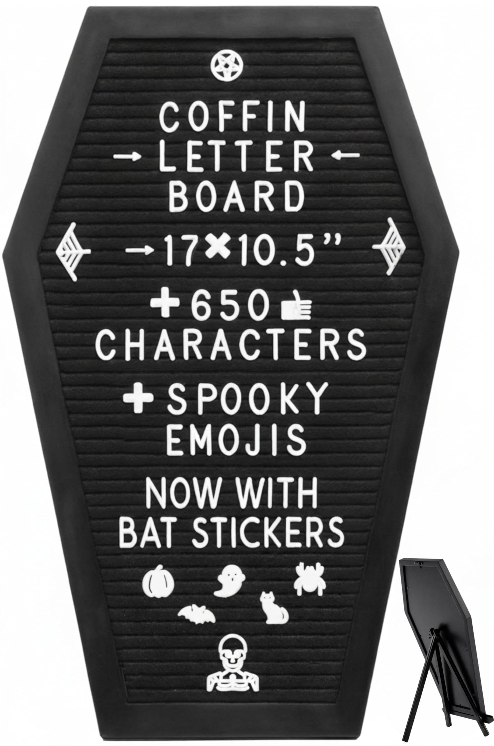 Coffin Letter Board Black +3D Bat Stickers +650 Characters, Spooky & Seasonal Emojis, Wooden Stan... | Amazon (US)