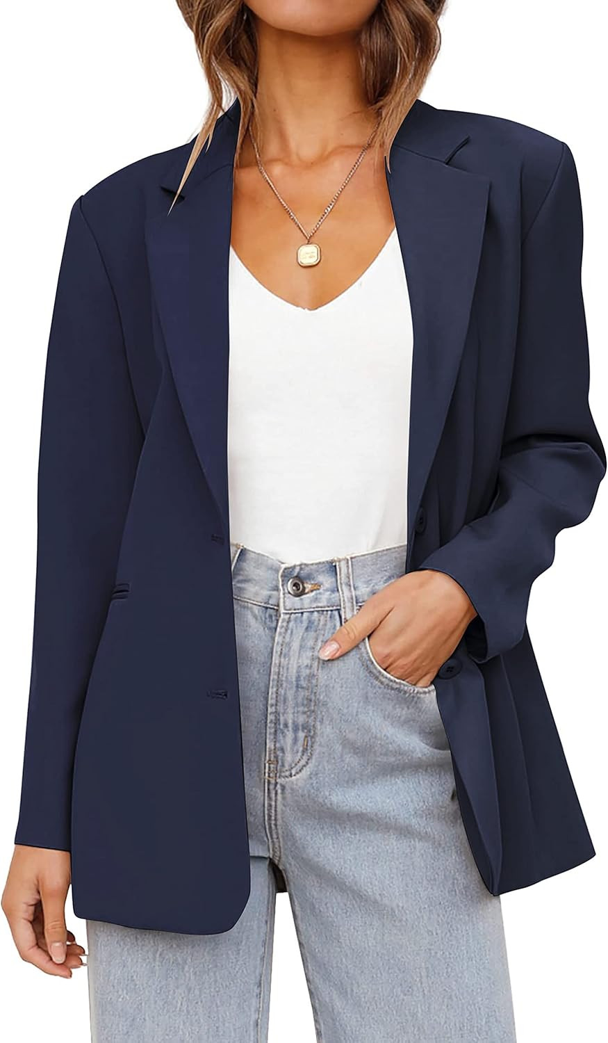 MEROKEETY Women's 2024 Fall Casual Blazers Long Sleeve Lapel Open Front Button Work Blazer Jacket... | Amazon (US)