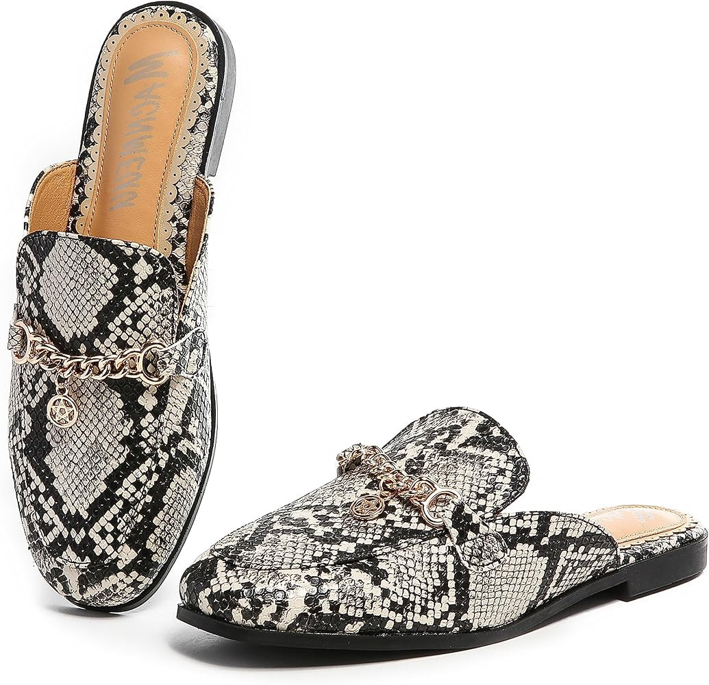 MACNMEUU Mules for Women Round Toe Flats Shoes Backless Slides Comfortable Slip on Loafers with C... | Amazon (US)
