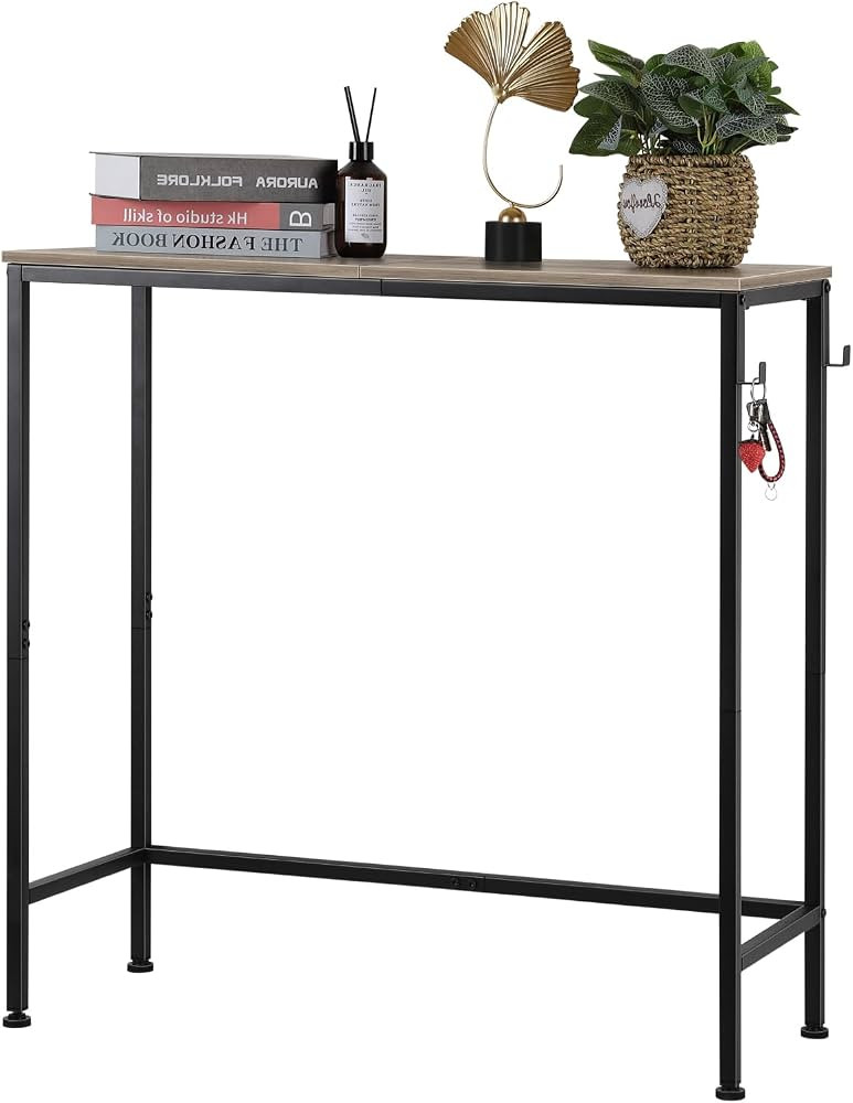 OYEAL Grey Console Table for Entryway Narrow Hallway Table with Hooks 31.5 in Plant Table for Win... | Amazon (US)