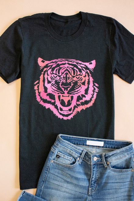 Pink Tiger Black Heather Graphic Tee | The Pink Lily Boutique