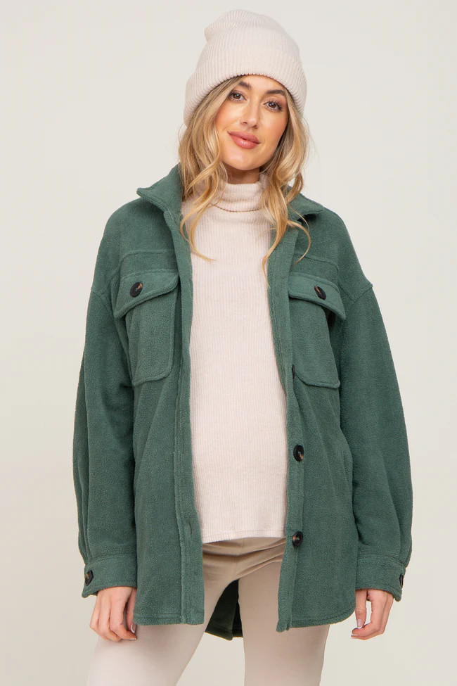 Forest Green Fleece Maternity Shirt Jacket | PinkBlush Maternity