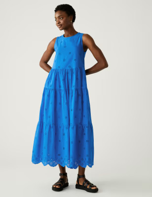 Pure Cotton Cutwork Maxi Tiered Dress | M&S Collection | M&S | Marks & Spencer (UK)