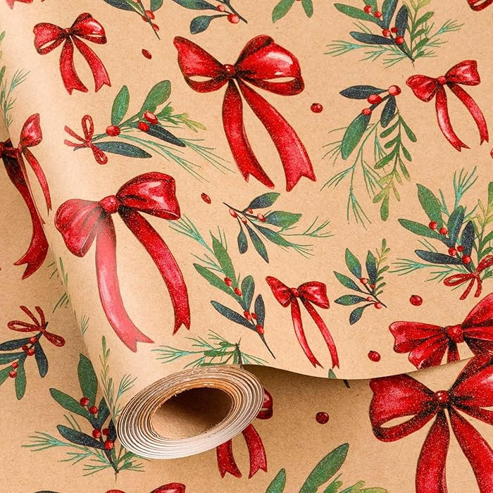 MAYPLUSS Christmas Wrapping Paper Roll - 17IN X 33FT - Kraft Gift Wrapping Paper Featuring Cute B... | Amazon (US)