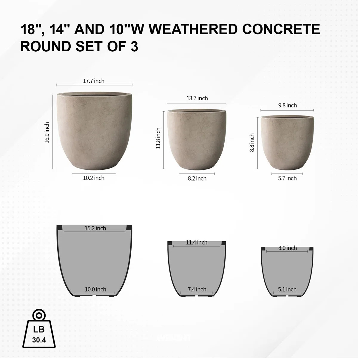 Kante 3 Piece 18", 14", and 10"W Round Planters, Outdoor Indoor Modern Planter Pots, Lightweight,... | Wayfair North America