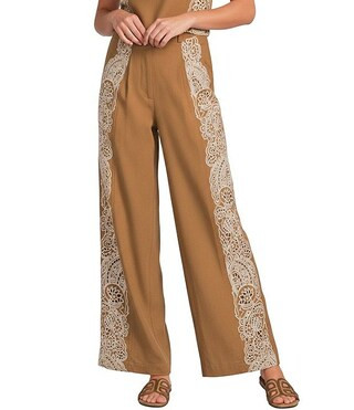 Petite Size Celena Cutwork Embroidered High Rise Wide Leg Coordinating Pants | Dillard's