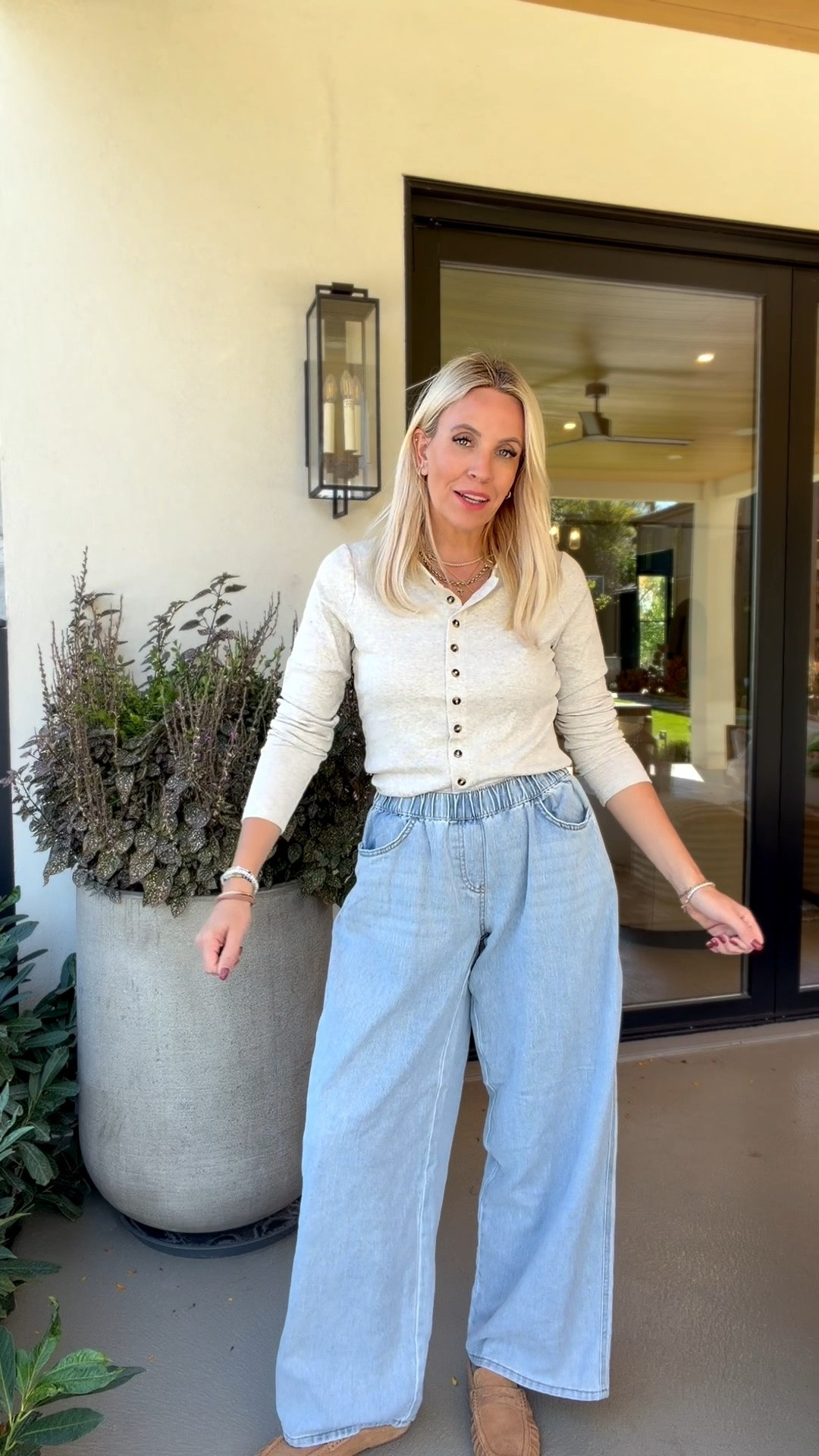 This button down top is so cute plus these new pull on jeans! They feel like sweatpants!