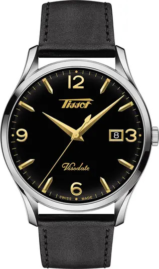 Tissot Heritage Visodate Leather Strap Watch, 40mm | Nordstromrack | Nordstrom Rack