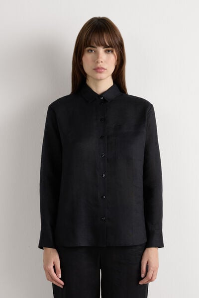 Intimissimi The Pure Linen Shirt in Linen Fabric Woman Black Size L | Intimissimi (US)