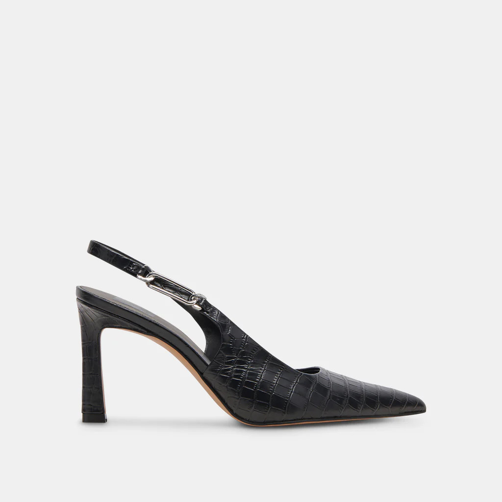 KRISTA HEELS NOIR EMBOSSED LEATHER | DolceVita.com