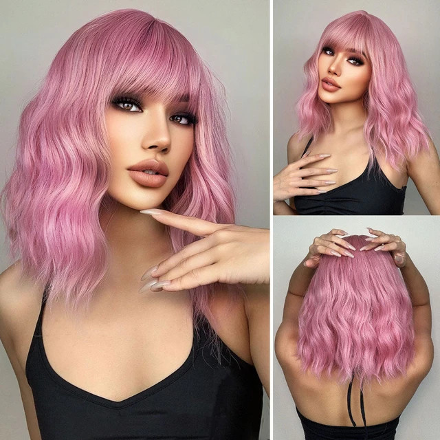 Peruca de cabelo de onda curta de platina com Franja para mulheres, perucas sintéticas louras cl... | Aliexpress BR (BR)
