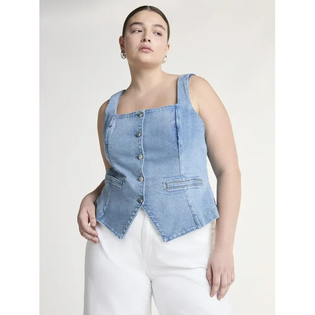 Scoop Women's and Women's Plus Denim Waistcoat, Sizes XS-4X - Walmart.com | Walmart (US)
