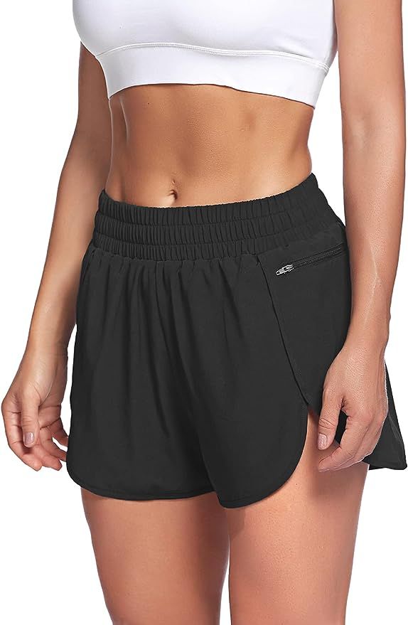 LaLaLa Womens Workout Shorts with Zip Pocket Quick-Dry Athletic Shorts Sports Elastic Waist Runni... | Amazon (US)