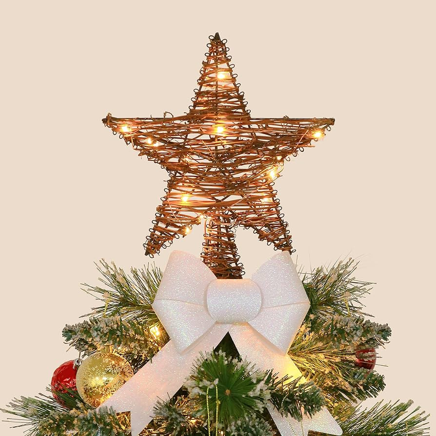 Christmas Tree Topper,Lighted Rattan Star Tree Topper with 15 LED Lights for Christmas Tree and H... | Amazon (US)