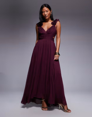 Forever New Petite ruffle shoulder midaxi dress in port | ASOS | ASOS (Global)