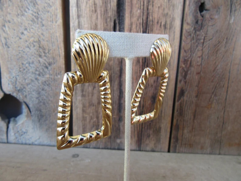 90s Earrings Shell Doorknocker Earrings Fluted Large Door - Etsy | Etsy (US)