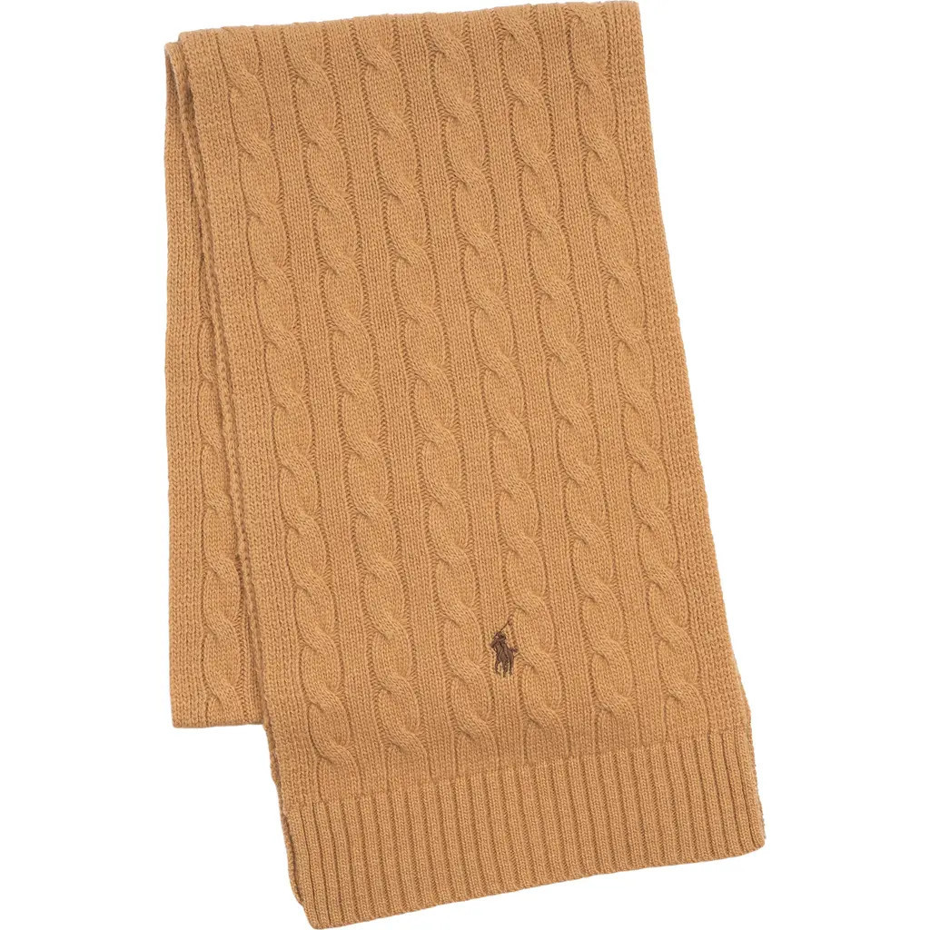 Polo Ralph Lauren Cable Merino Wool Blend Scarf in Camel at Nordstrom | Nordstrom