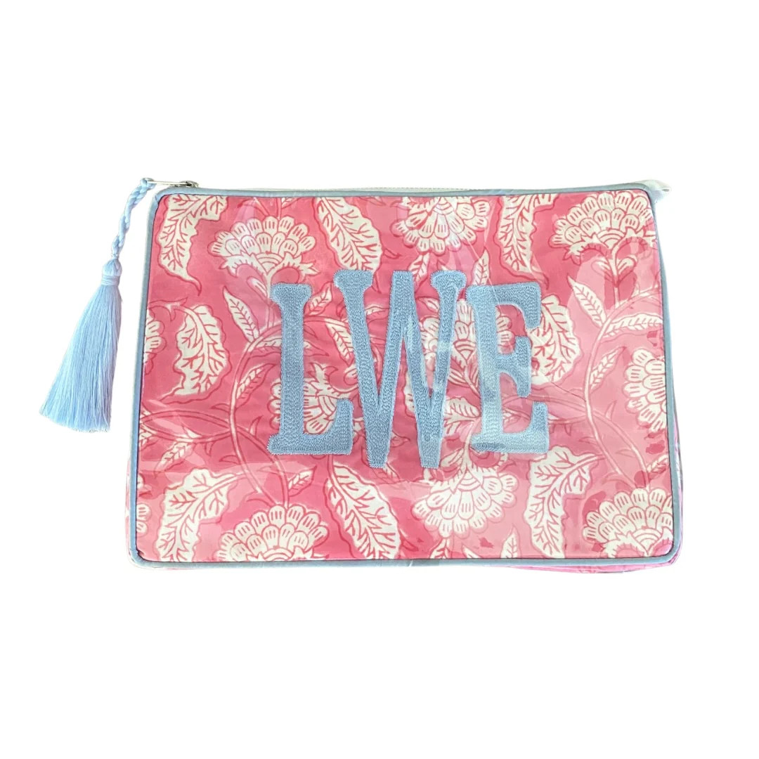 The OG - Custom Block Print Bag - Pink/Light Blue | Beth Ladd Collections