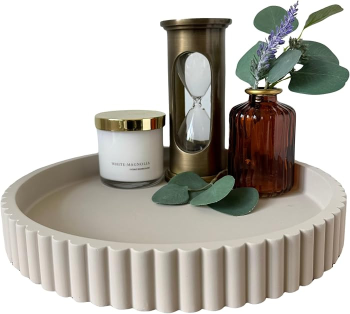 OAKOA Round Decorative Tray for Coffee Table Decor - Concrete Round Tray Home Decor - Bandejas De... | Amazon (US)
