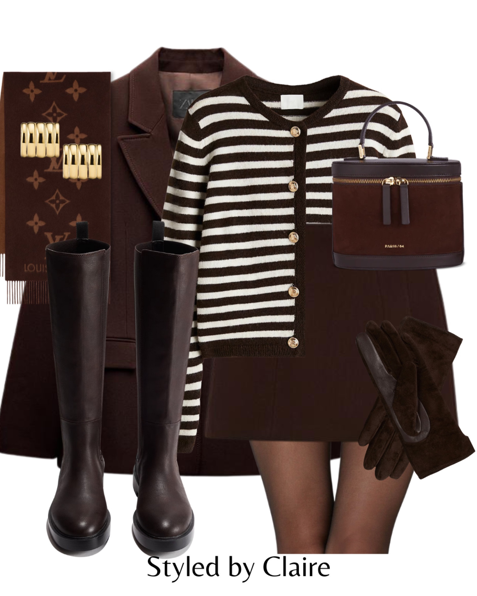 Dark Chocolate🍫
Tags: oversized blazer brown skirt skort knee high boots stripe cardigan suede gloves bag scarf wool earrings fashion winter inspo outfit ideas chic city break Parisian style women’s Zara H&M asos date night 

#LTKstyletip #LTKwinter #LTKshoes
