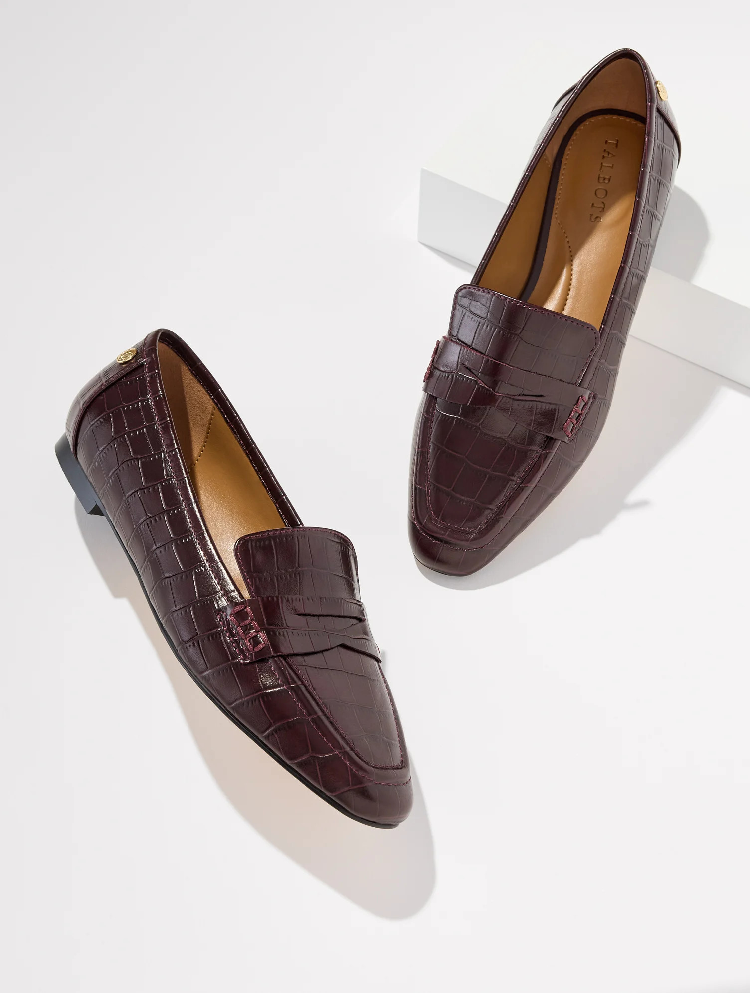 Erin Leather Loafers - Embossed - Deep Burgundy - 9 1/2 M Talbots | Talbots