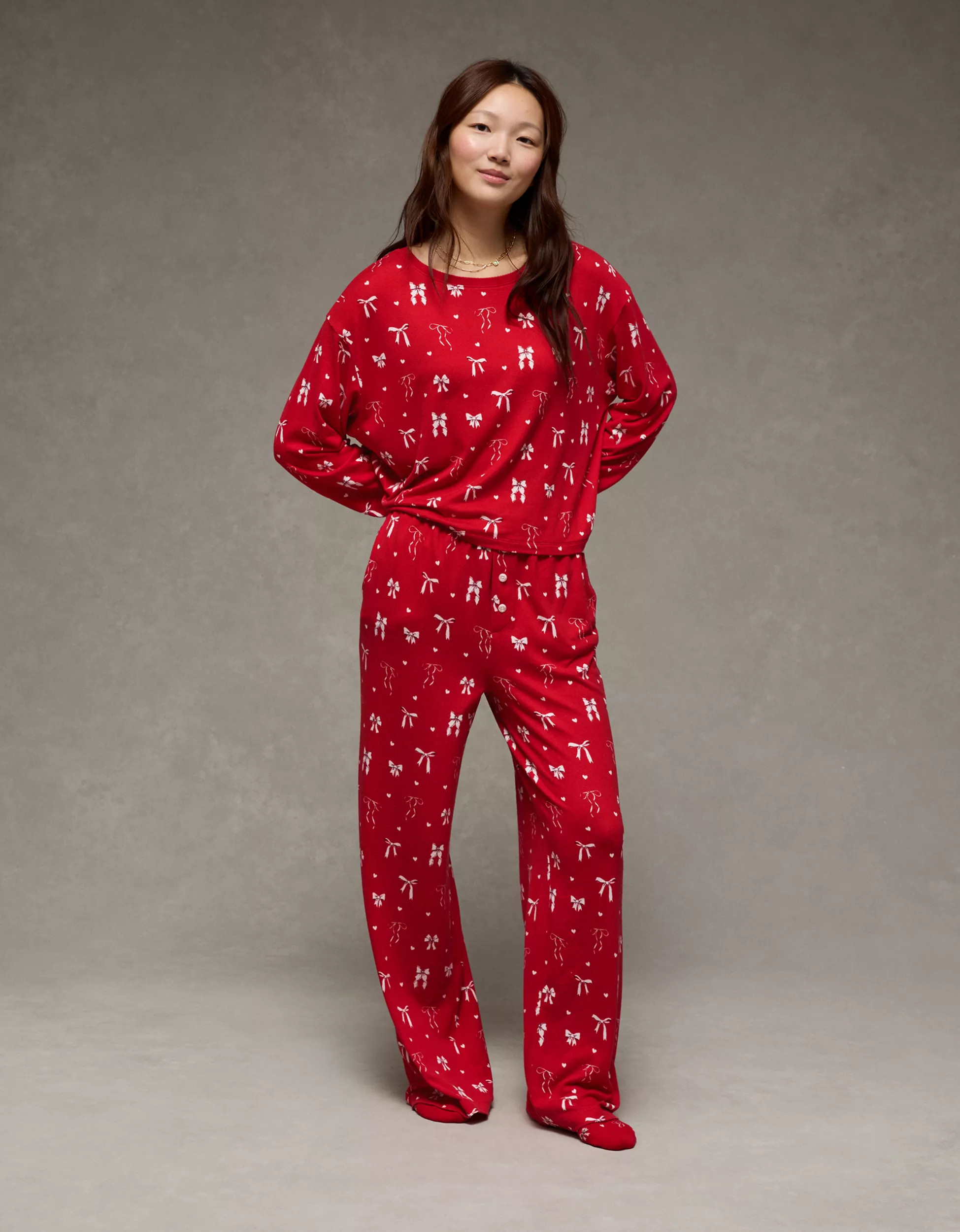 AE Luxe Plush Long-Sleeve & Pant PJ Set | American Eagle Outfitters (US & CA)