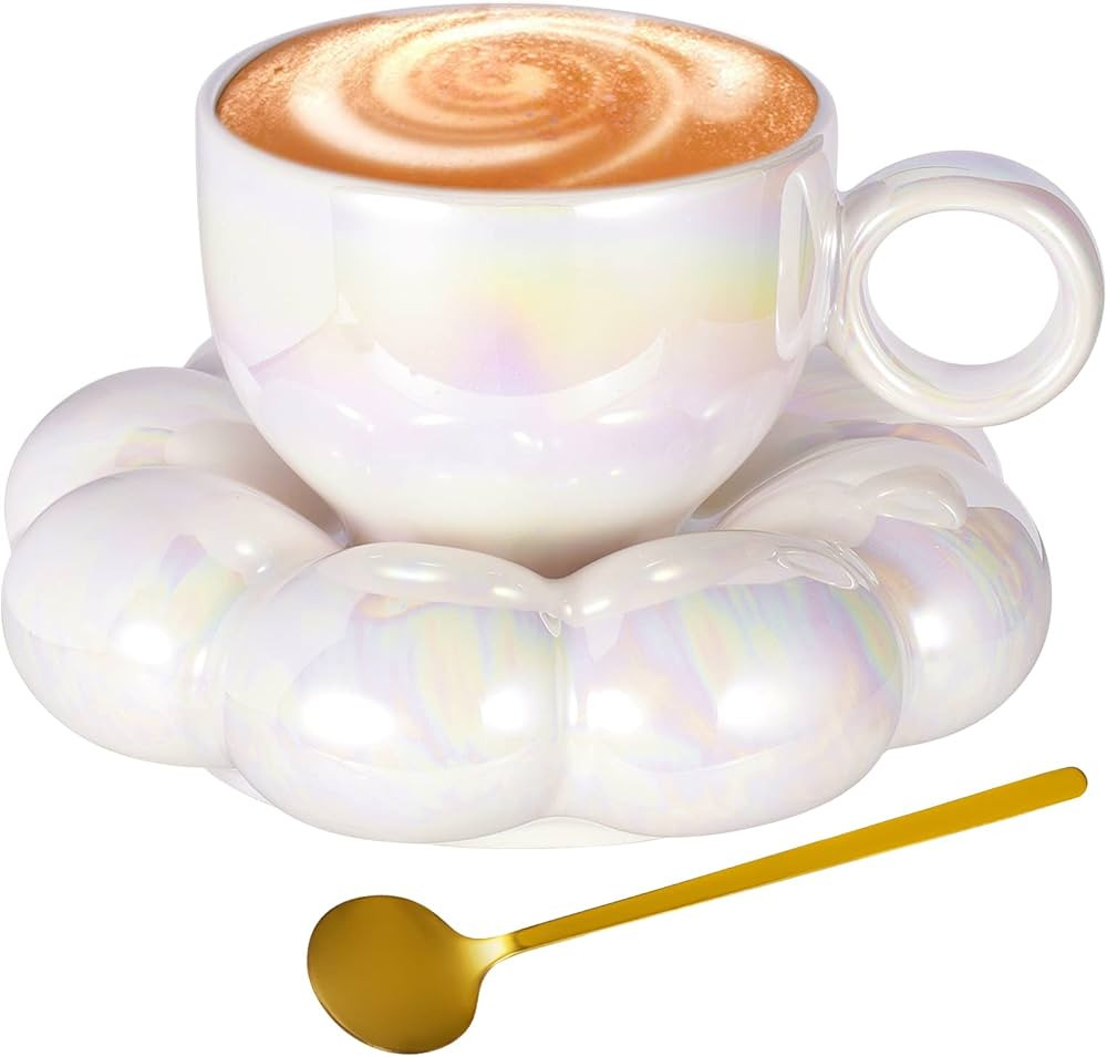 Set di tazze da caffè in porcellana con piattino e cucchiaio a forma di nuvola, tazze da tè e p... | Amazon (IT)