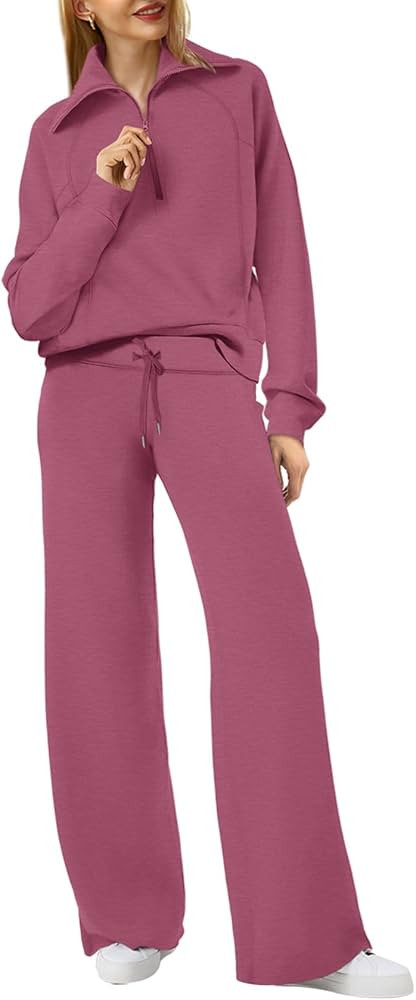 XIEERDUO Lounge Sets For Women 2023 Oversized Half Zip Sweatshirt And Wide Leg Sweatpant 2 Piece Outfits Sweatsuit Tracksuit | Amazon (US)