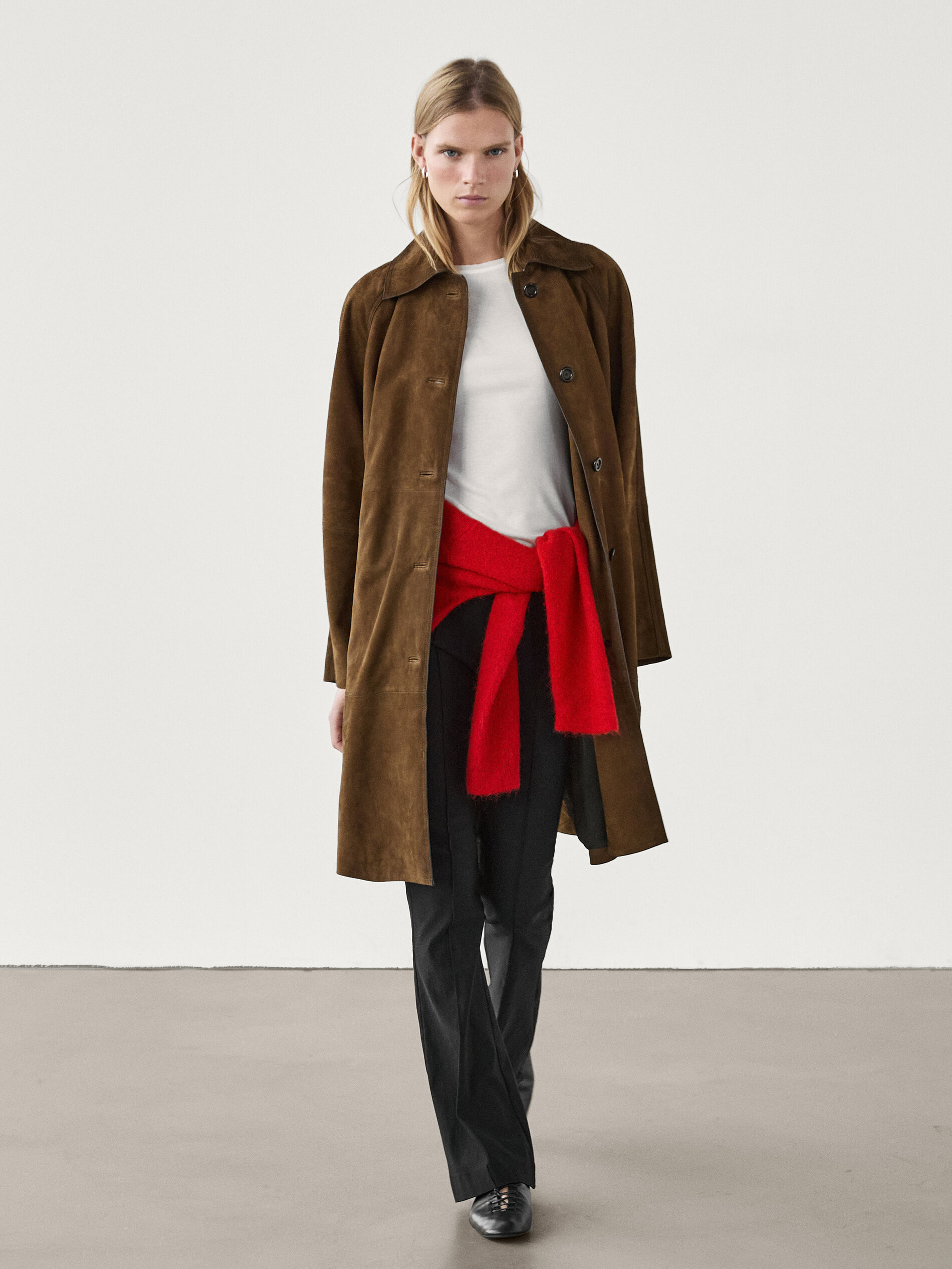 Suede leather trench coat | Massimo Dutti US