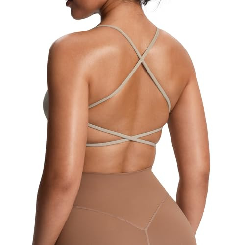Aoxjox Women's Workout Sports Bras Fitness Trinity Ivy Low Impact Bra Yoga Crop Tank (Mink, Medium) | Amazon (US)