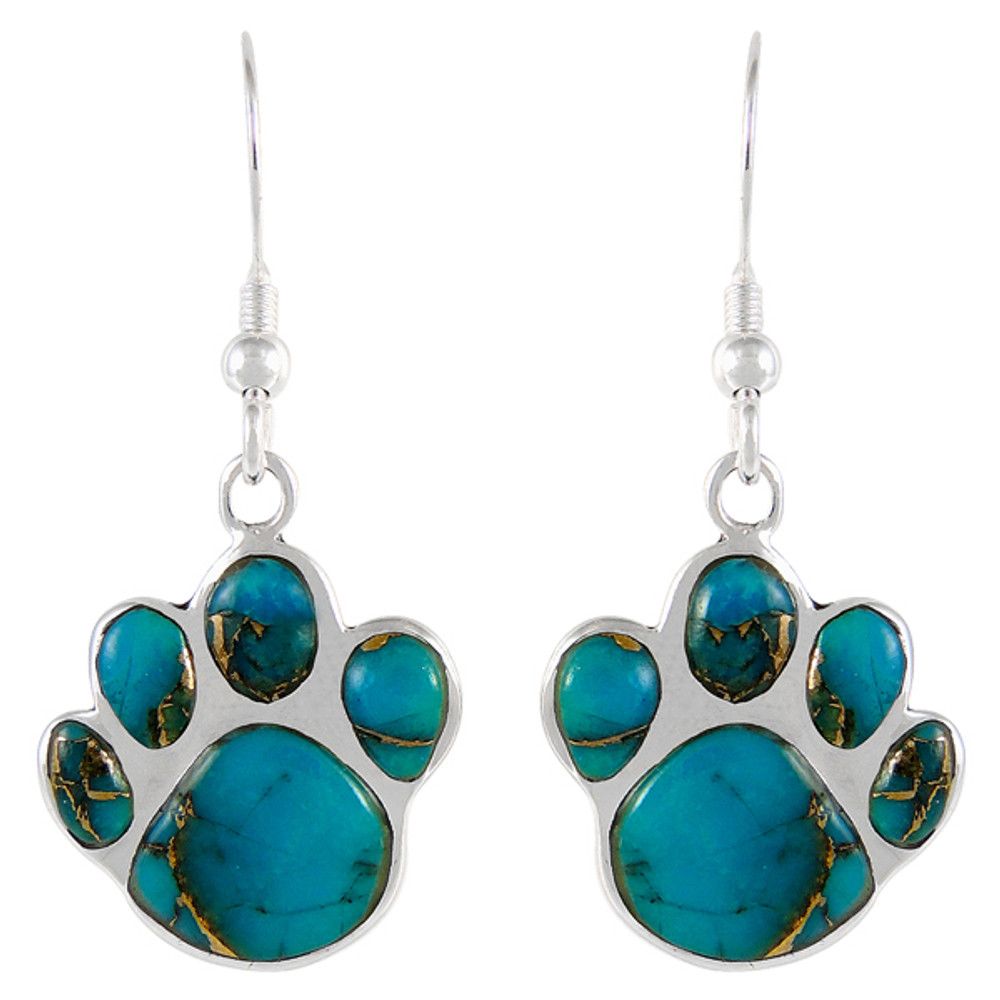 Sterling Silver Paw Earrings Matrix Turquoise E1240-C84 | TURQUOISE NETWORK