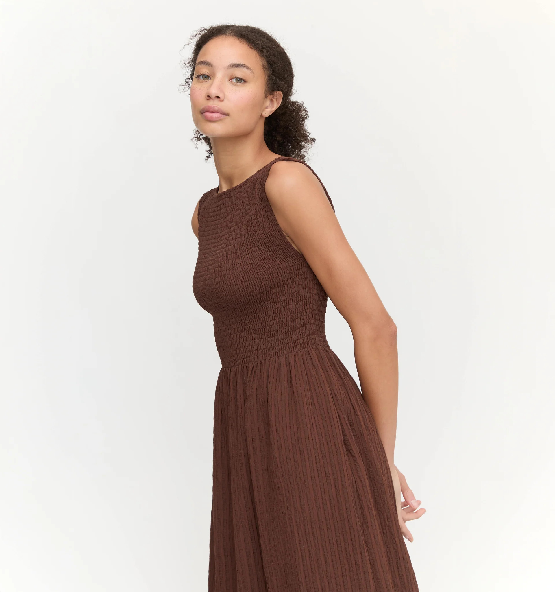 The Cosima Nap Dress - Chocolate Tonal Seersucker | Hill House Home US