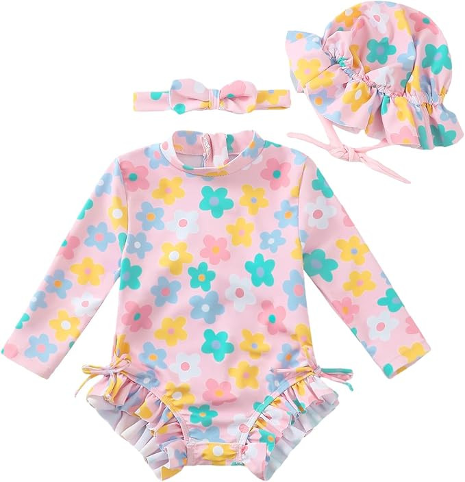 Baby Swimsuit Girls One-Piece Swimwear Baby Beach Essentials 3M-3T | Amazon (US)