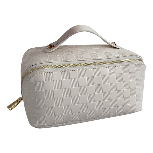 Lotpreco Checkered Makeup Bag, Portable Leather Large Cosmetic Bag, Large Capacity Travel Cosmeti... | Walmart (US)