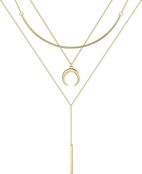 Turandoss Gold Layered Necklaces for Women - 14K Gold Plated Handmade Multilayer Bar Pearls Coin ... | Amazon (US)