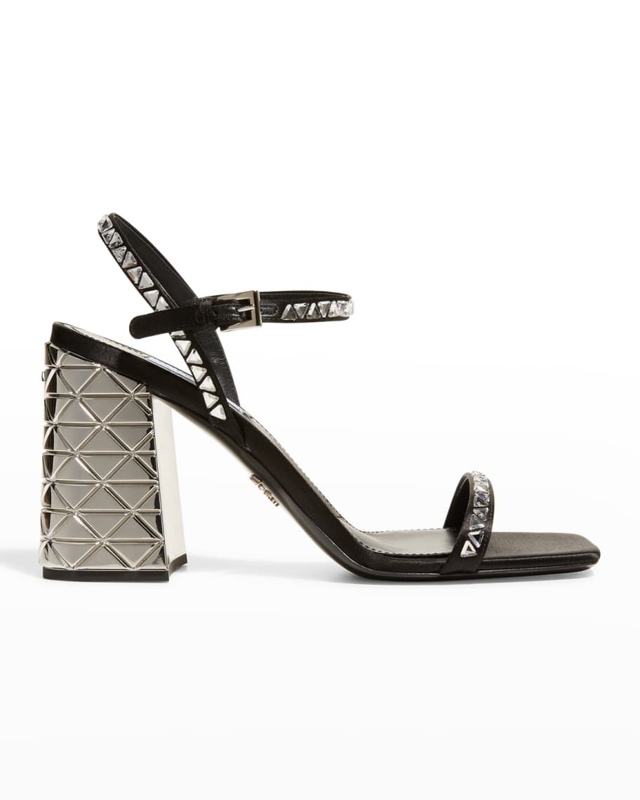Prada Crystal Block-Heel Sandals | Neiman Marcus