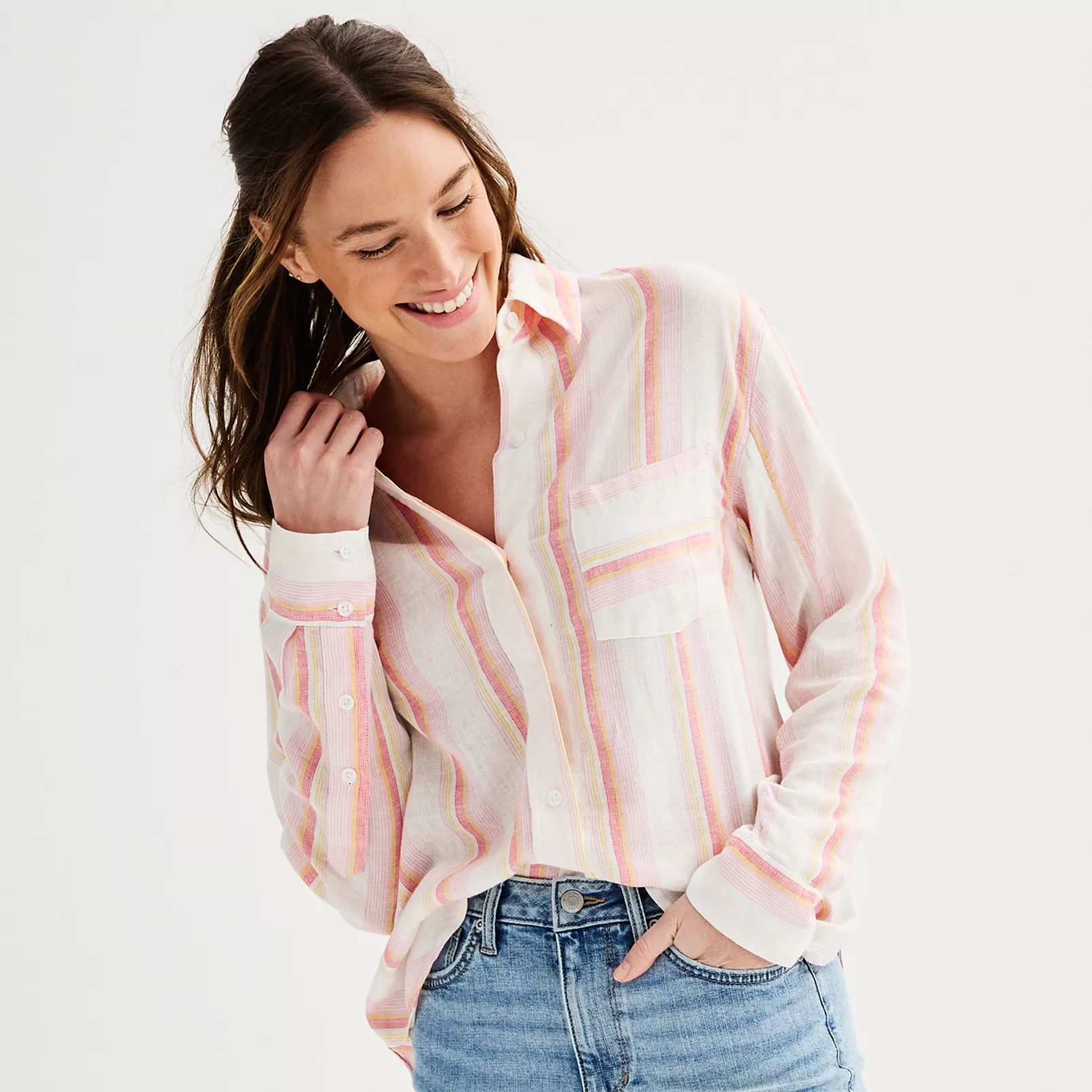 Women's Sonoma Goods For Life® Oversized Linen-Blend Boyfriend Shirt | Kohl's