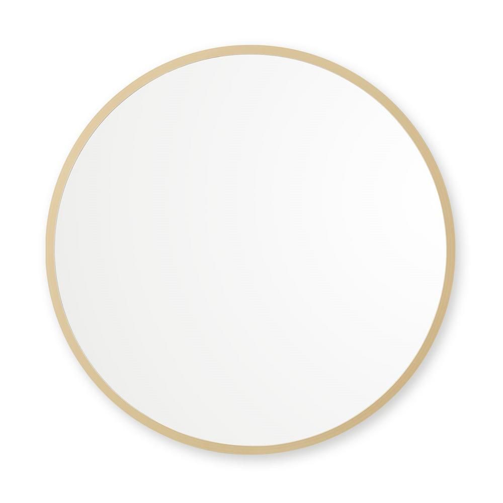 24 in. x 24 in. Rubber Framed Round Mirror in Matte Gold | The Home Depot