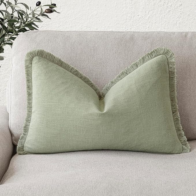Foindtower Decorative Linen Fringe Lumbar Throw Pillow Covers Cozy Boho Farmhouse Cushion Cover w... | Amazon (US)