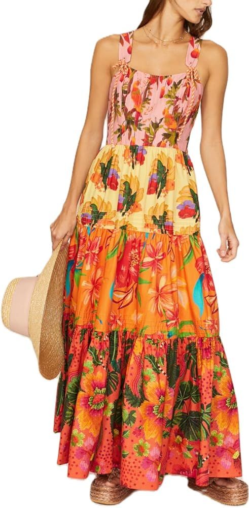Women Maxi Floral Bodycon Dress 2024 Boho Flowy Slip Midi Dress Spaghetti Strap Ruffle Casual Y2k... | Amazon (US)