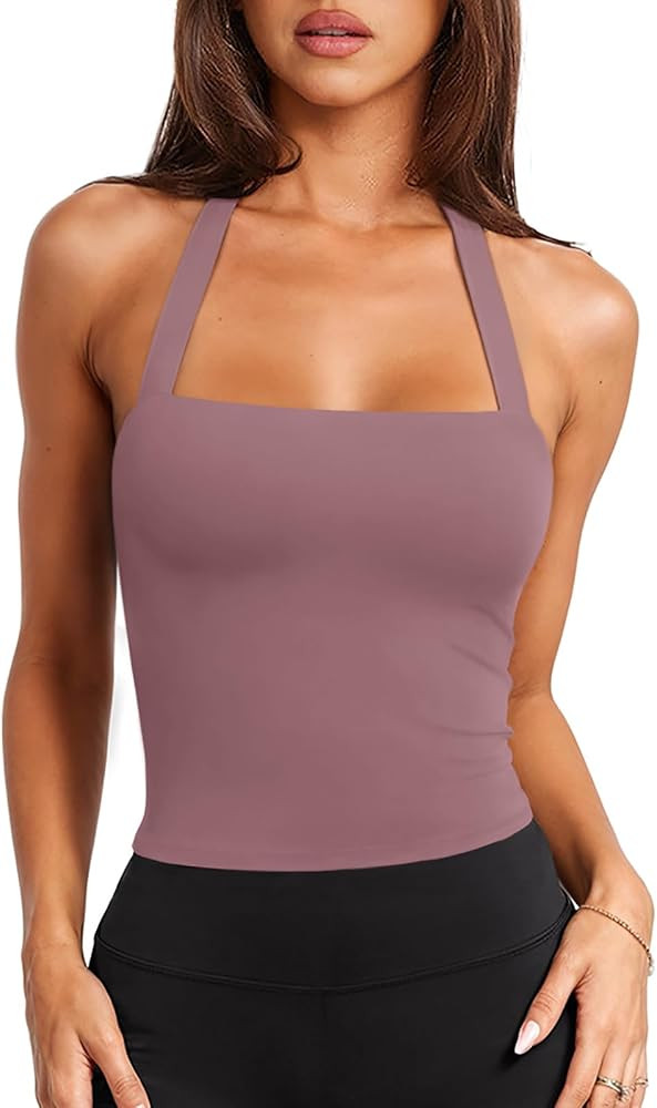 LASLULU Womens Sexy Halter Sports Bra Workout Tops Wirefree Sleeveless Gym Yoga Tank Tops Y2k Cas... | Amazon (US)
