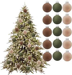 15pcs Velvet Christmas Ornaments, Flocked Ornaments Christmas Tree Hanging Ball, Flocked Christma... | Amazon (US)